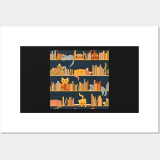 Cozy Cats and Books Posters and Art